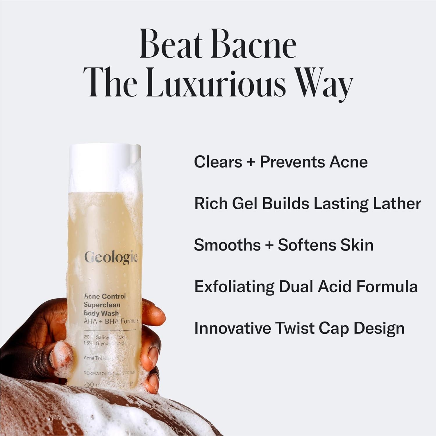image:imageGeologie Acne Control Body Wash Exfoliating AHA BHA Cleanser for Men amp Women Reduces Bacne amp Body Breakouts Salicylic Acid Glycolic Acid 84 Fl Oz