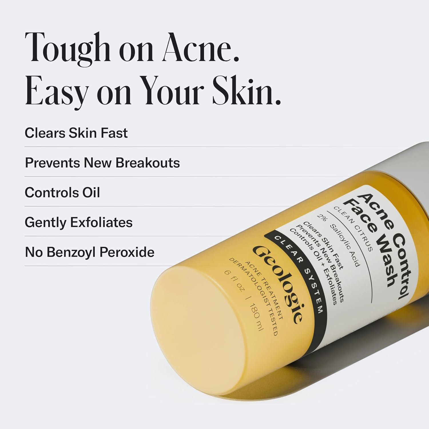 image:imageGeologie Acne Control Face Wash 2 Salicylic Acid Exfoliating Cleanser Clears Skin Controls Oil amp Prevents Breakouts Clean Citrus Scent For Men amp Women 6 fl oz