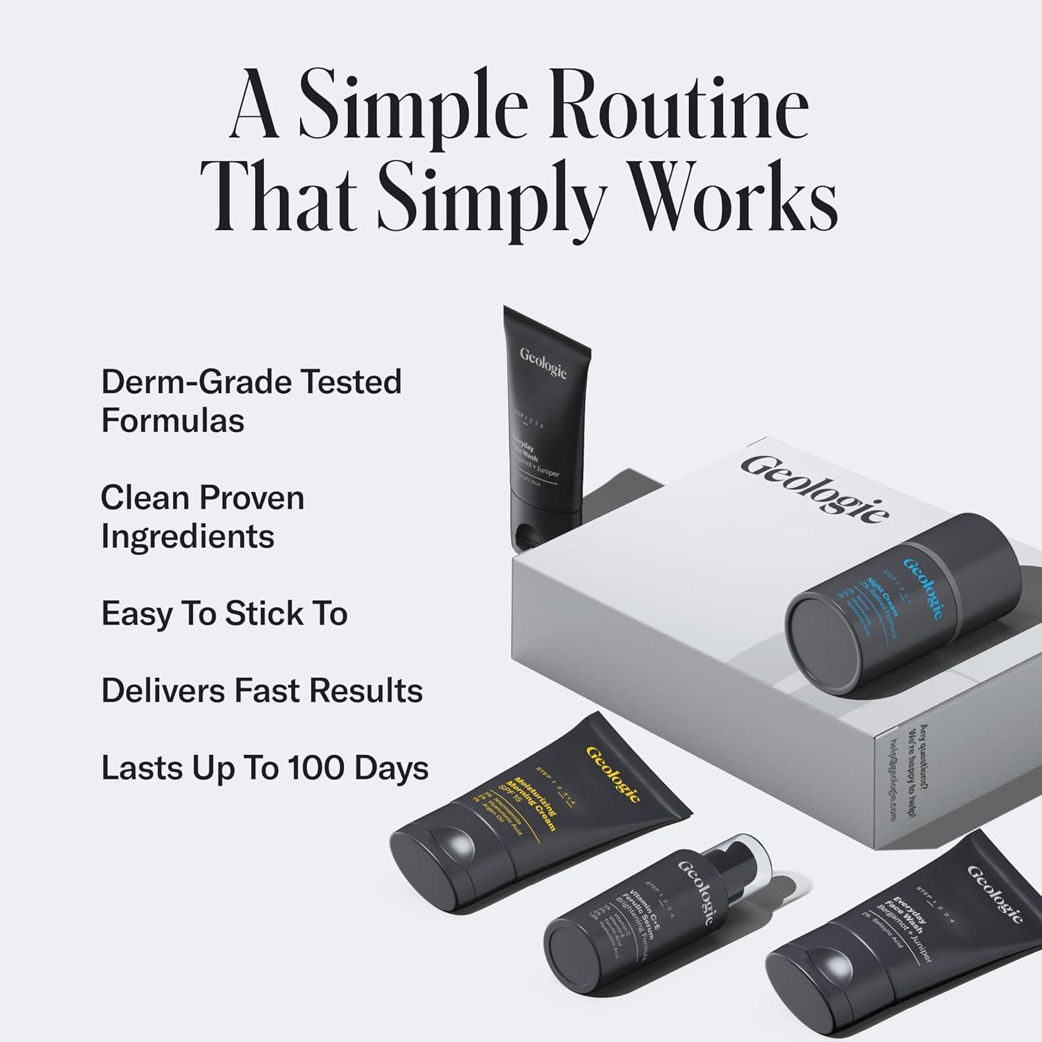 image:imageGeologie Complete Skincare Set for Men amp Women 3Month Simple amp Effective Daily Clear Skin Routine Acne Oily Skin Dark Spots Face Wash 2Pack Retinol Face Cream SPF15 Moisturizer amp Eye CreamGift Set