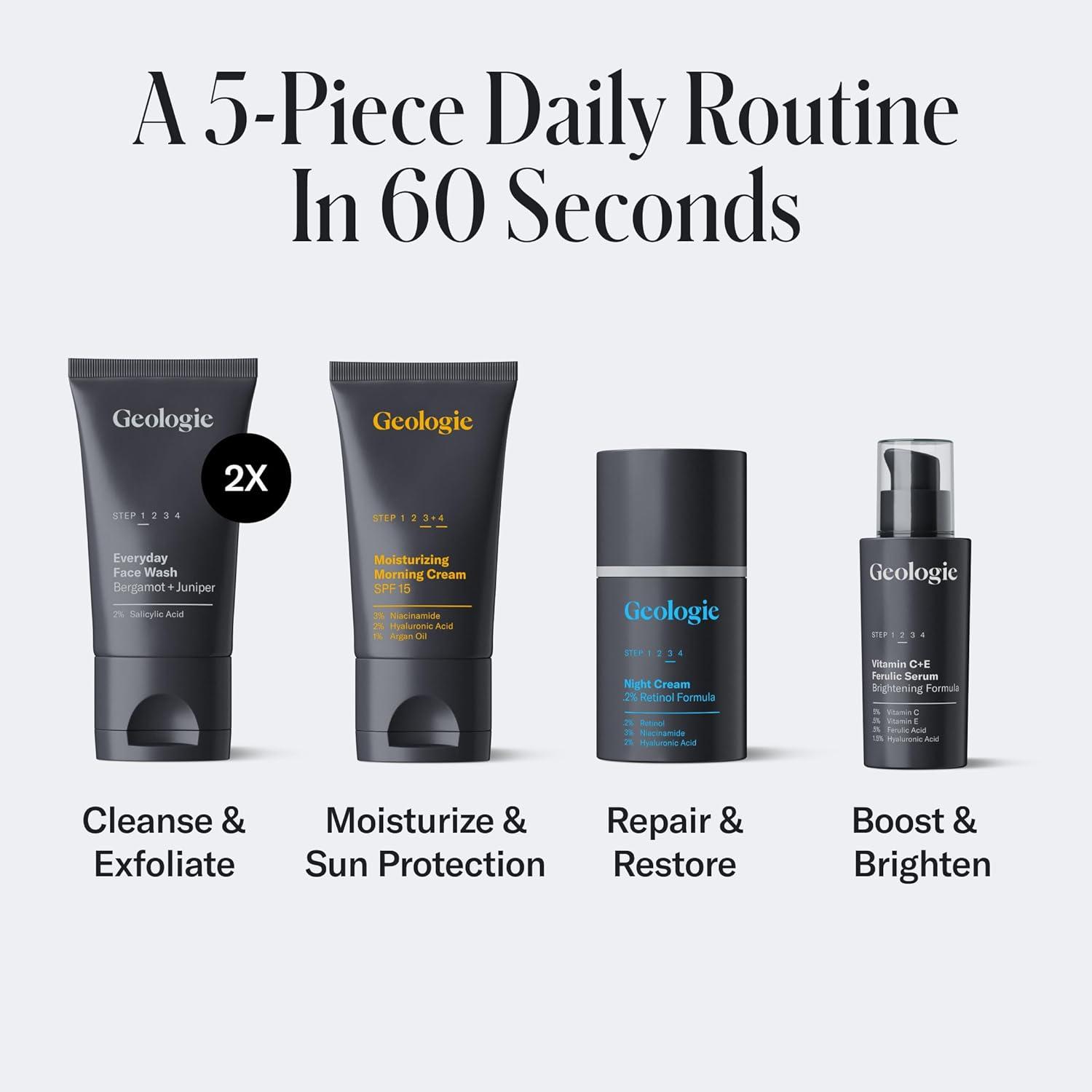 image:imageGeologie Complete Skincare Set for Men amp Women 3Month Simple amp Effective Daily Clear Skin Routine Acne Oily Skin Dark Spots Face Wash 2Pack Retinol Face Cream SPF15 Moisturizer amp Eye CreamGift Set