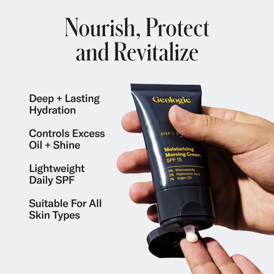 image:imageGeologie Complete Skincare Set for Men amp Women 3Month Simple amp Effective Daily Clear Skin Routine Acne Oily Skin Dark Spots Face Wash 2Pack Retinol Face Cream SPF15 Moisturizer amp Eye CreamUnscented Sensitive Strength 3 Month