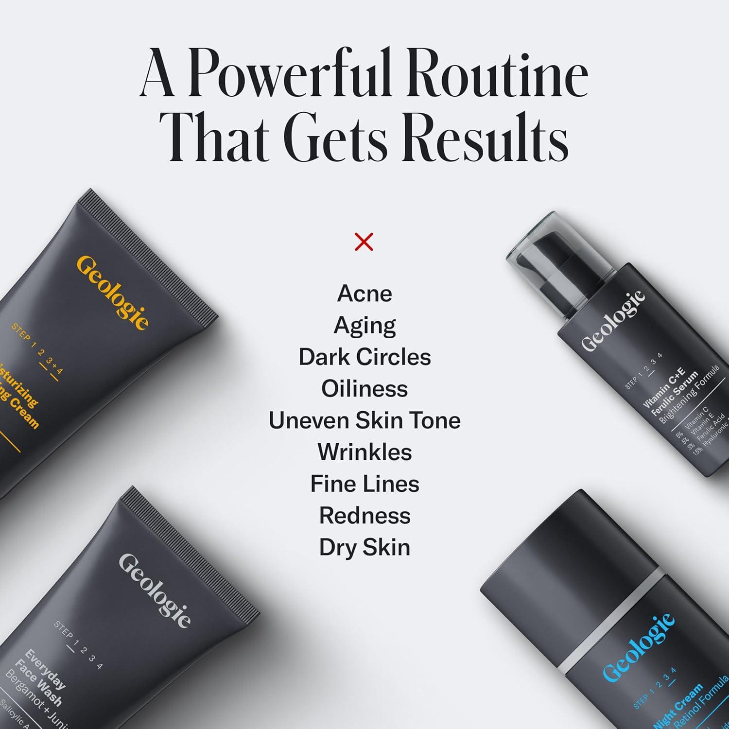 image:imageGeologie Complete Skincare Set for Men amp Women 3Month Simple amp Effective Daily Clear Skin Routine Acne Oily Skin Dark Spots Face Wash 2Pack Retinol Face Cream SPF15 Moisturizer amp Eye CreamGift Set