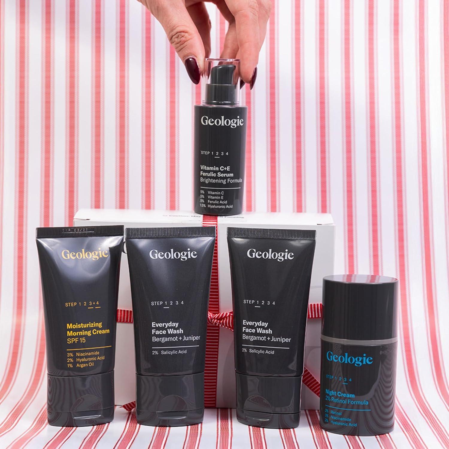 image:imageGeologie Complete Skincare Set for Men amp Women 3Month Simple amp Effective Daily Clear Skin Routine Acne Oily Skin Dark Spots Face Wash 2Pack Retinol Face Cream SPF15 Moisturizer amp Eye CreamGift Set