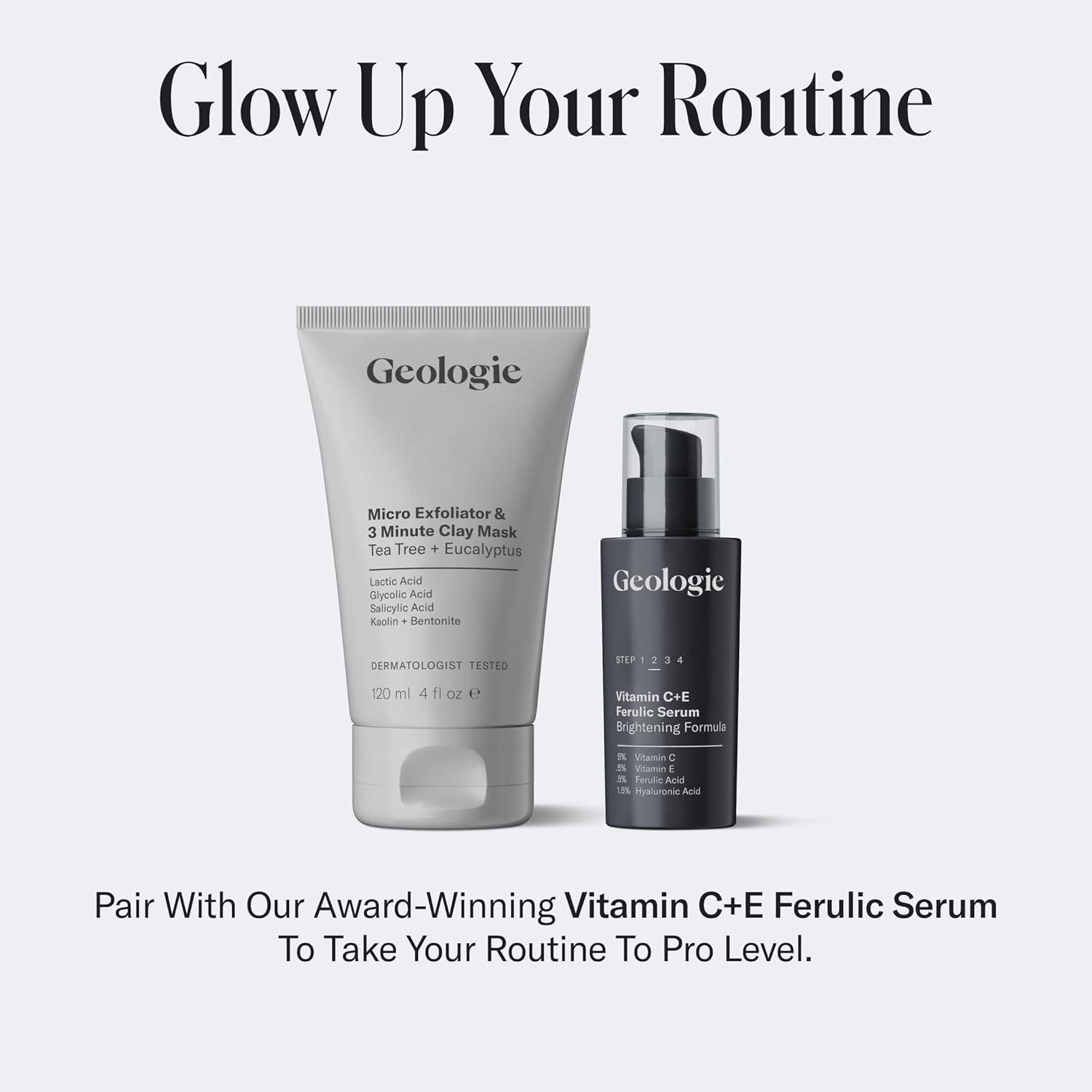 image:imageGeologie Micro Exfoliator amp Clay Mask 3in1 Deep Cleansing Face Wash Pore Refining Mask amp Skin Exfoliant Tea Tree amp Eucalyptus Scent For Men amp Women 4 fl oz