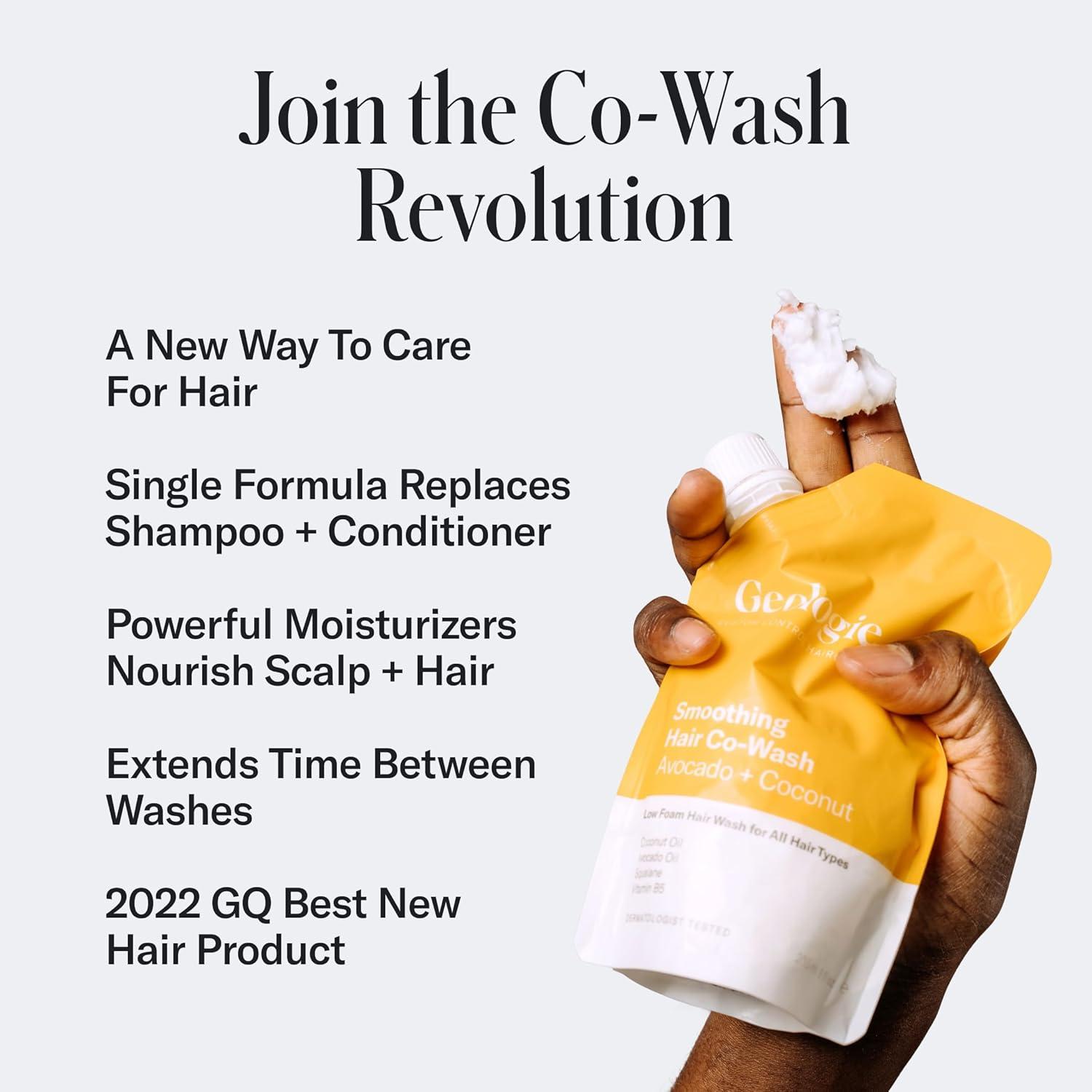 image:imageGeologie Smoothing Hair CoWash 4in1 Hair Cleanser Conditioner Mask amp Serum Avocado Oil Coconut Oil Squalane amp Vitamin B5 Formula For Men amp Women EcoFriendly Pouch 84 Less PlasticAvocado Coconut