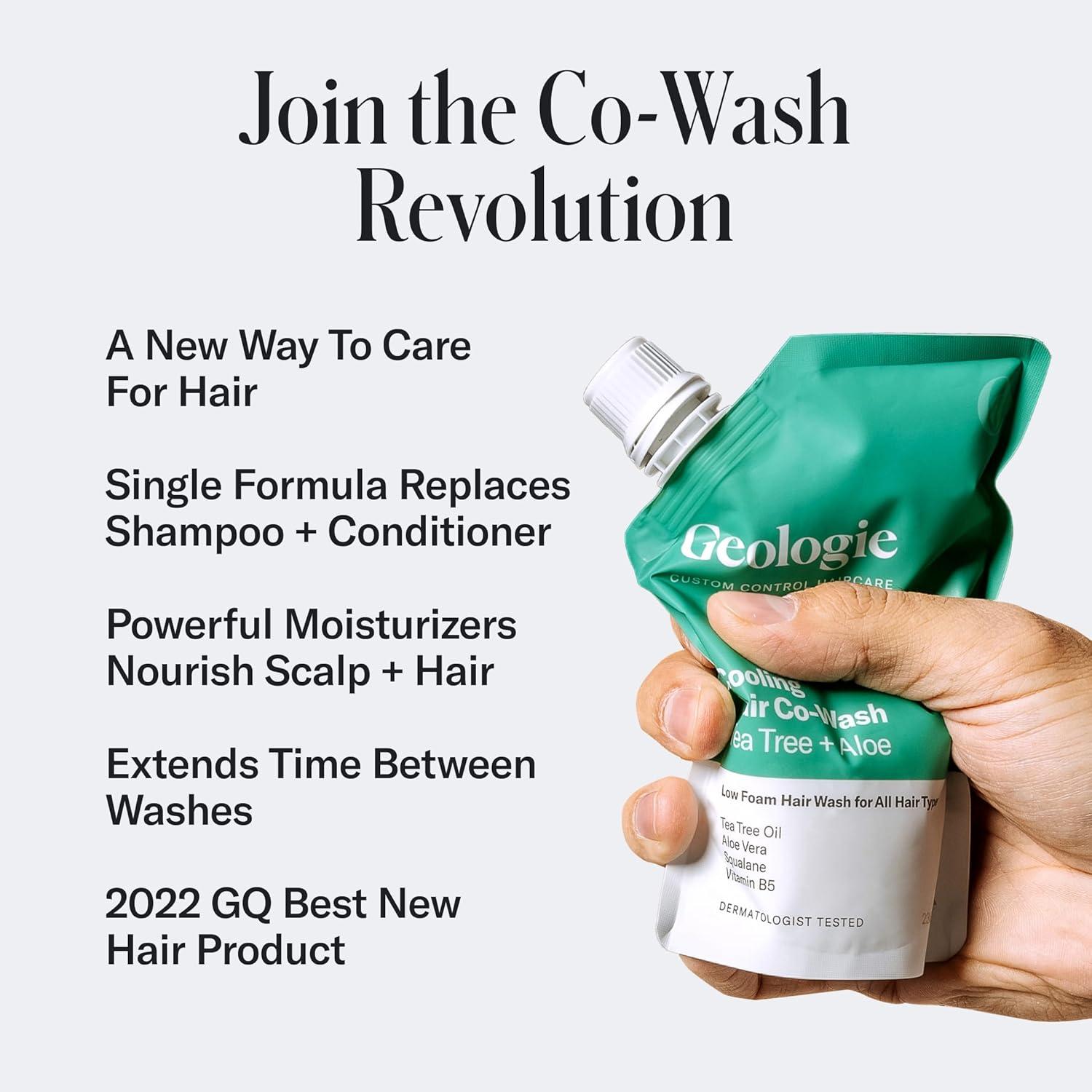 image:imageGeologie Smoothing Hair CoWash 4in1 Hair Cleanser Conditioner Mask amp Serum Avocado Oil Coconut Oil Squalane amp Vitamin B5 Formula For Men amp Women EcoFriendly Pouch 84 Less PlasticTea Tree Aloe