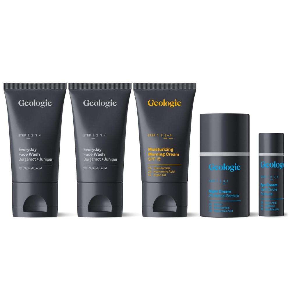 image:imageGeologie Complete Skincare Set for Men amp Women 3Month Simple amp Effective Daily Clear Skin Routine Acne Oily Skin Dark Spots Face Wash 2Pack Retinol Face Cream SPF15 Moisturizer amp Eye CreamBergamot Juniper Standard Strength 3 Month